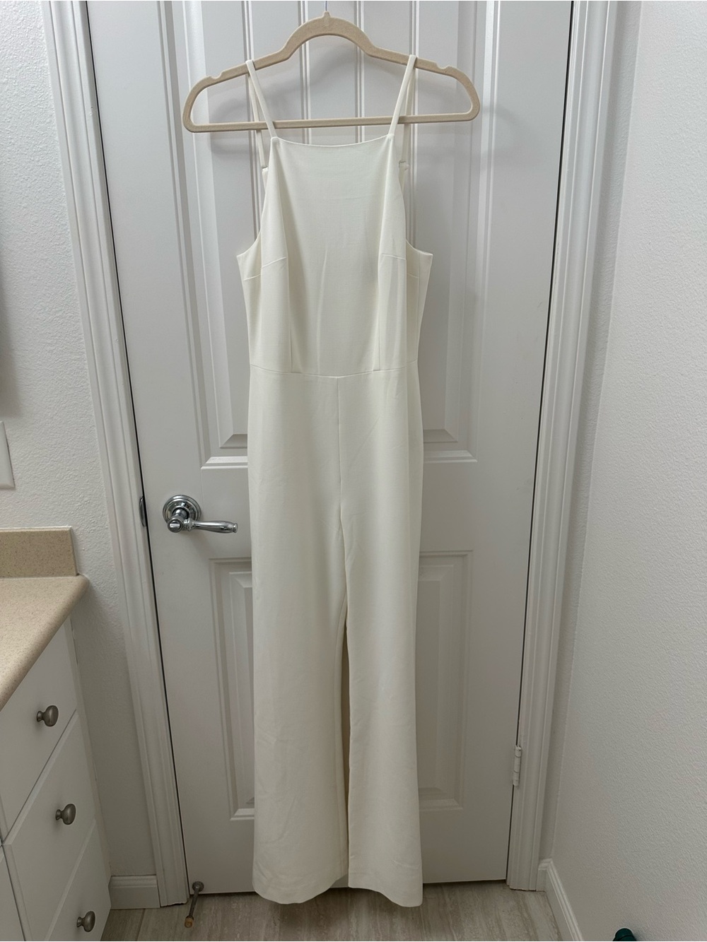 French Connection Cream Wide-Leg Spaghetti Strap Jumpsuit